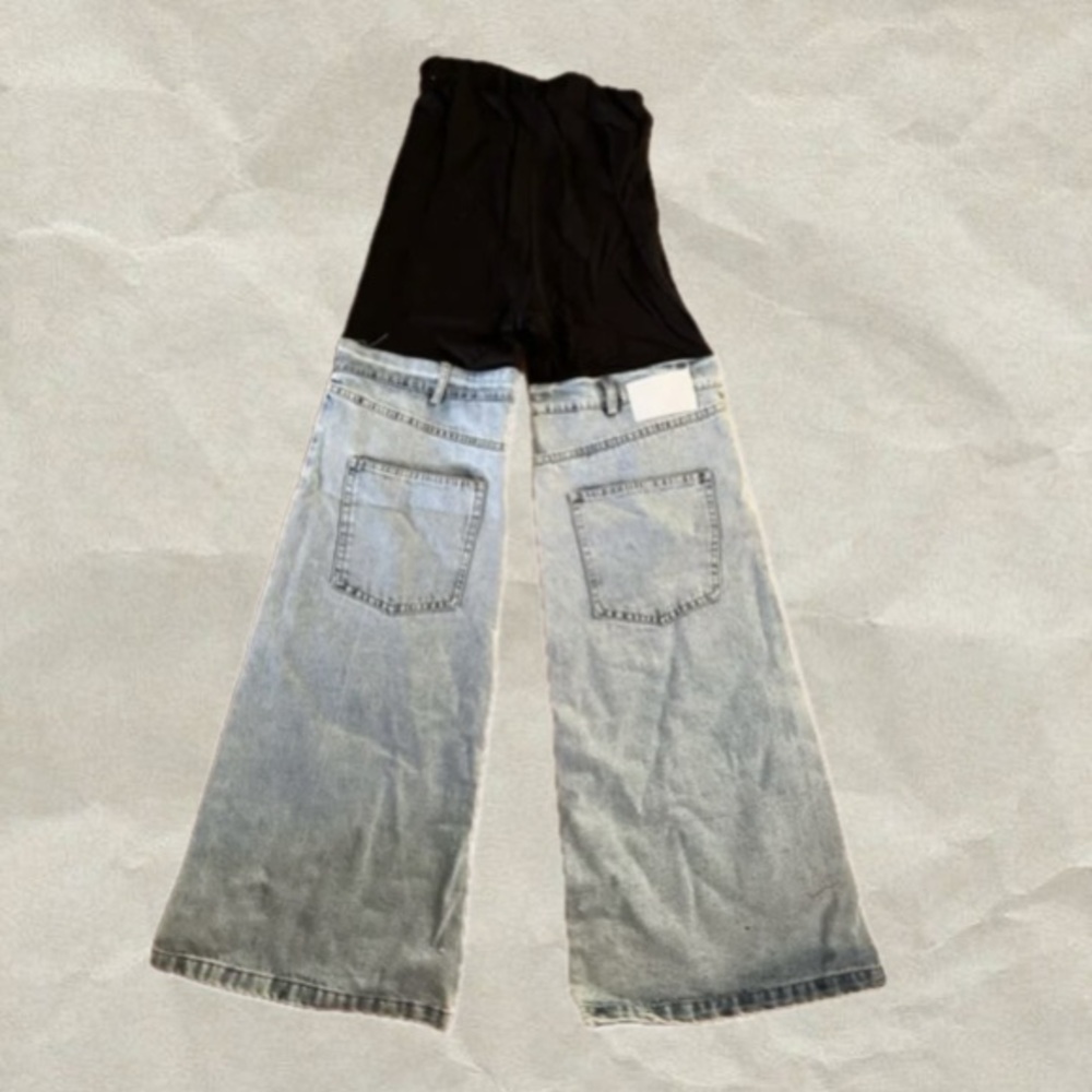 Chic Black and Light Blue Wide Leg Legging Jeans